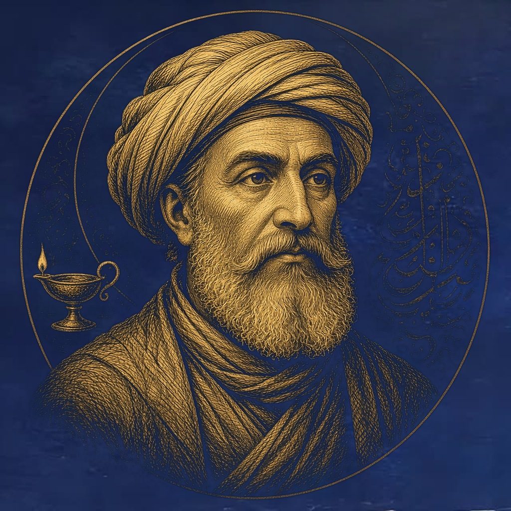 Gold engraved portrait of Al-Ghazali