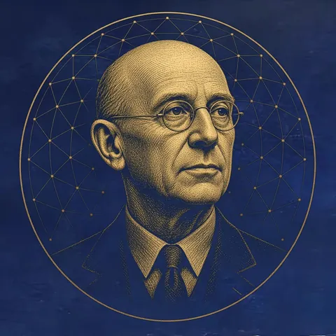 Gold engraved portrait of Buckminster Fuller