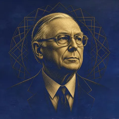 Gold engraved portrait of Charlie Munger