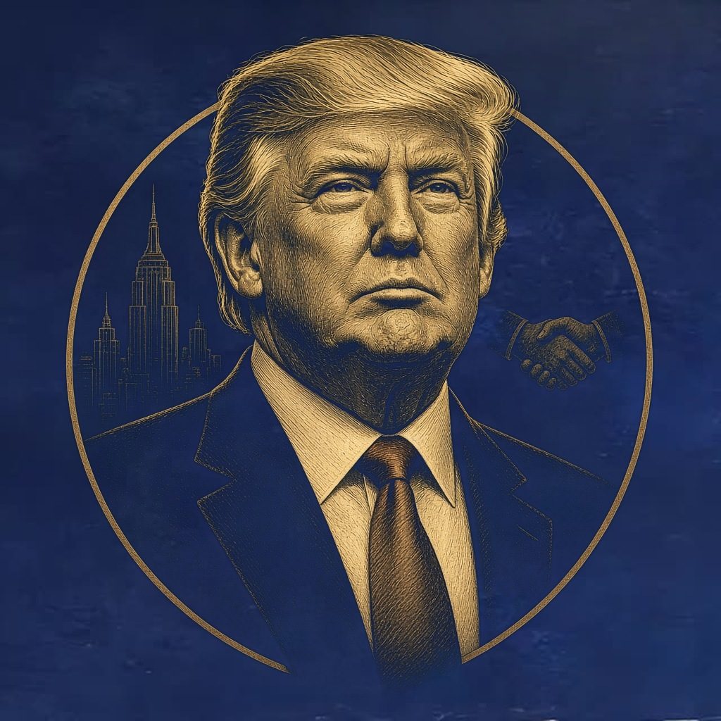 Gold engraved portrait of Donald J. Trump