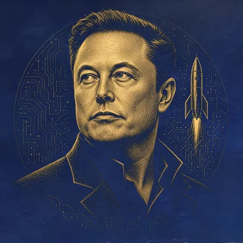 Gold engraved portrait of Elon Musk