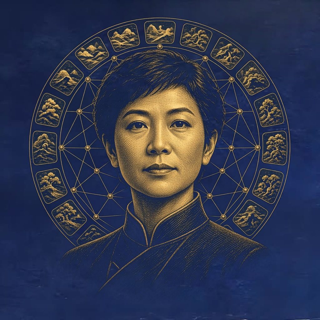 Gold engraved portrait of Fei-Fei Li