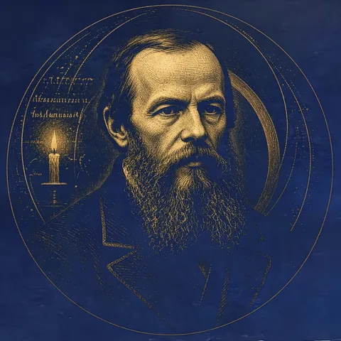 Gold engraved portrait of Fyodor Dostoevski