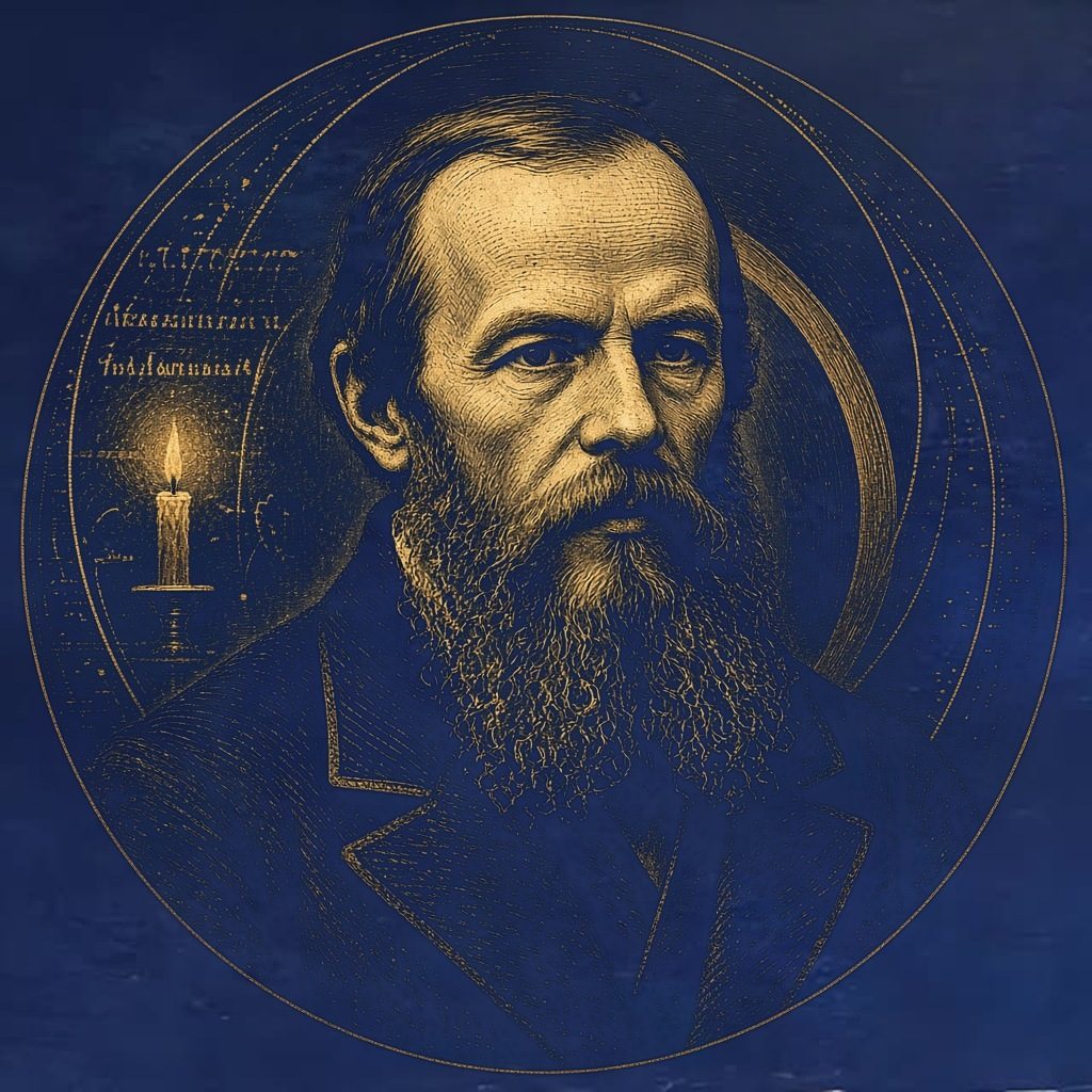 Gold engraved portrait of Fyodor Dostoevski