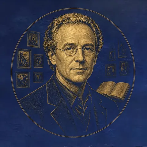 Gold engraved portrait of Hans Ulrich Obrist