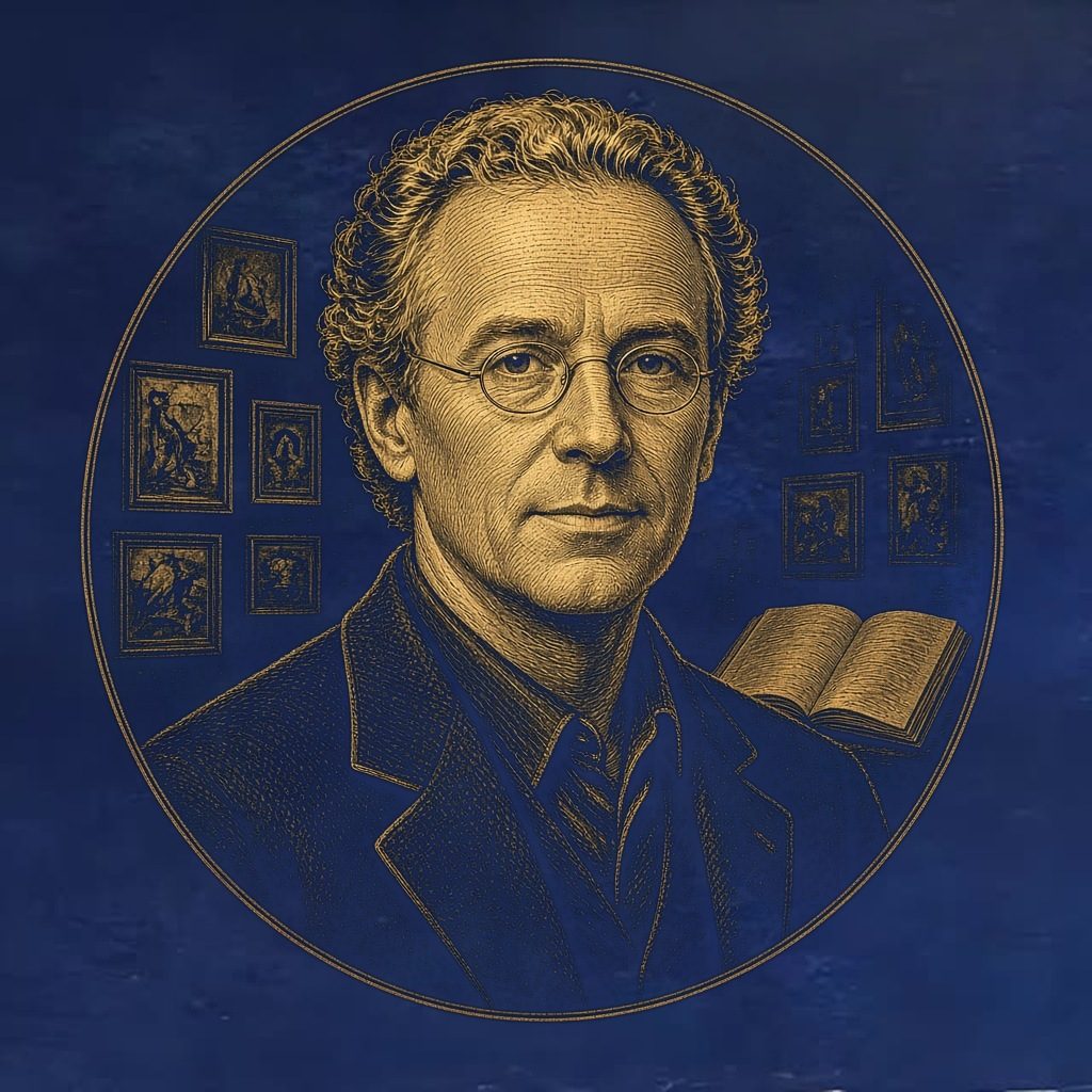 Gold engraved portrait of Hans Ulrich Obrist