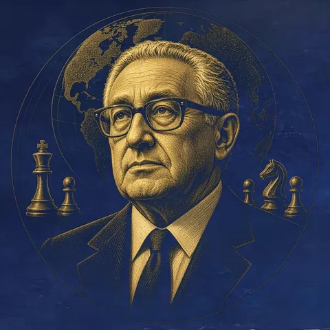 Gold engraved portrait of Henry Kissinger