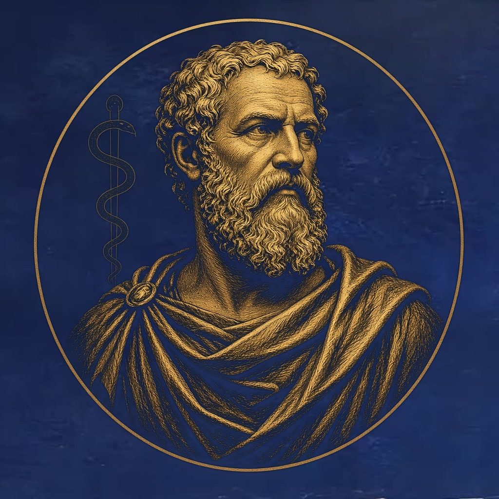 Gold engraved portrait of Hipócrates