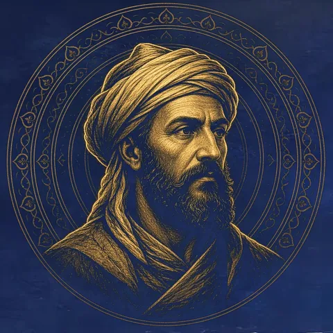 Gold engraved portrait of Ibn Arabi