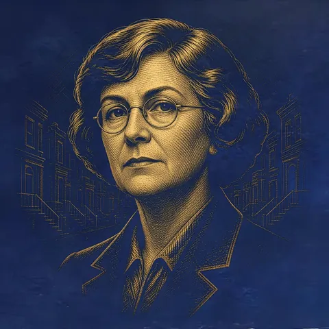Gold engraved portrait of Jane Jacobs