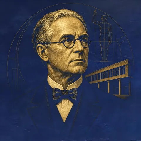 Gold engraved portrait of Le Corbusier
