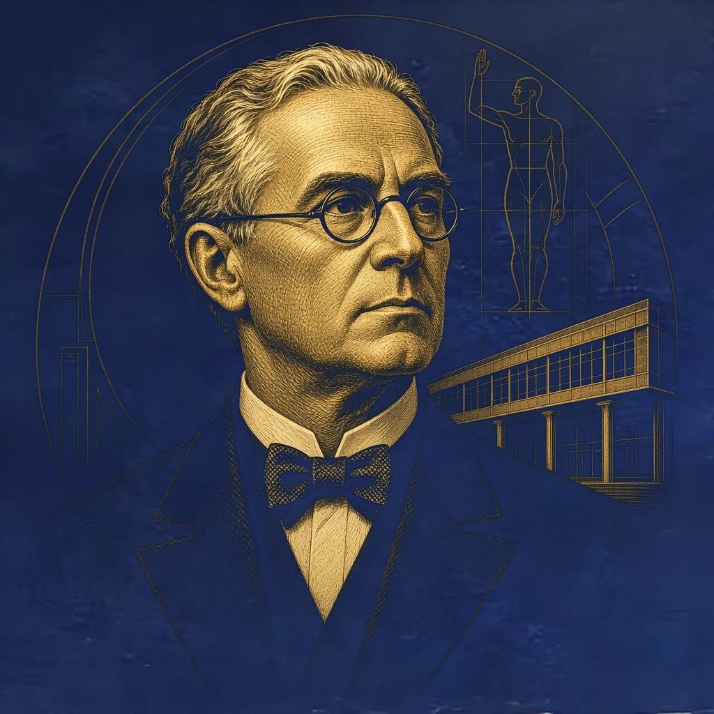 Gold engraved portrait of Le Corbusier