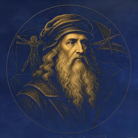 Gold engraved portrait of Leonardo da Vinci