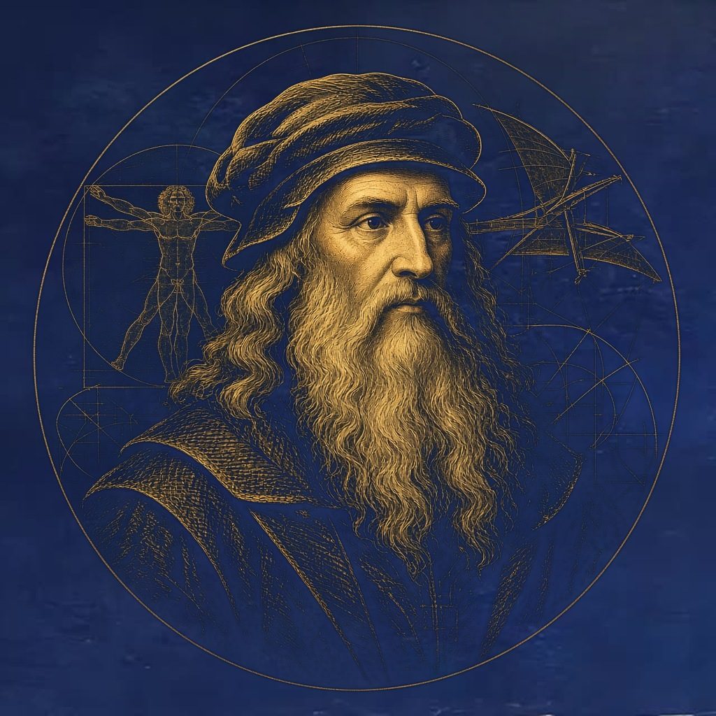 Gold engraved portrait of Leonardo da Vinci