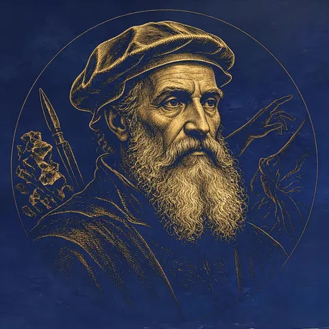 Gold engraved portrait of Michelangelo Buonarroti