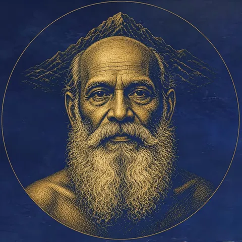 Gold engraved portrait of Ramana Maharshi
