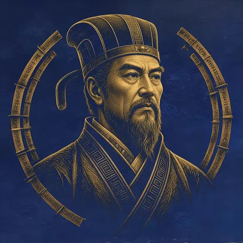 Gold engraved portrait of Sun Tzu