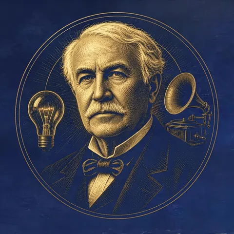 Gold engraved portrait of Thomas Edison