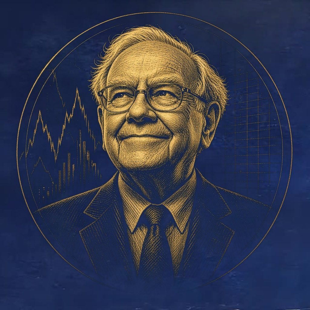 Gold engraved portrait of Warren Buffett