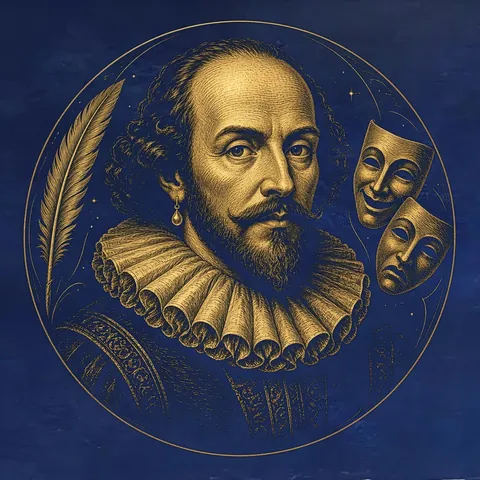Gold engraved portrait of William Shakespeare